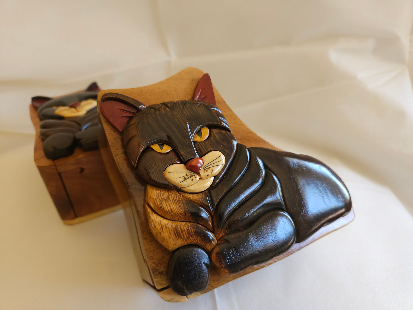 Handcrafted Wooden Cat Puzzle Box