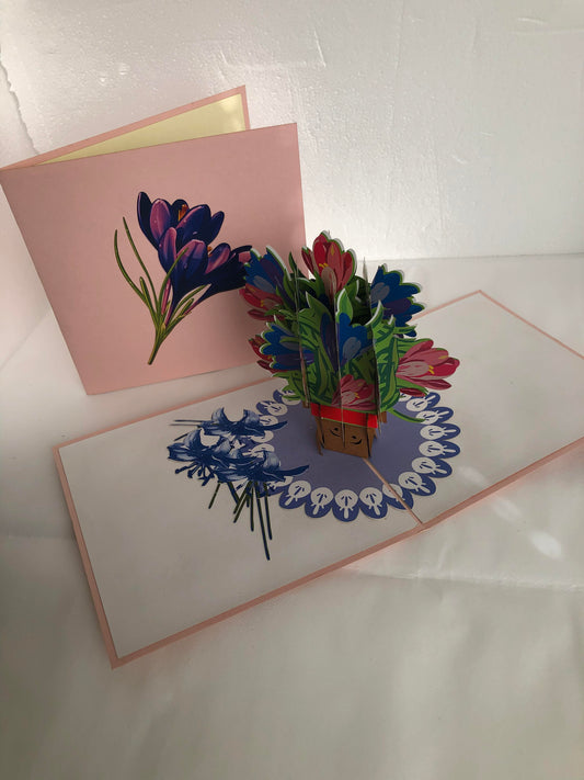 Medium Pop Up Card Flower Crocus Flowers Basket