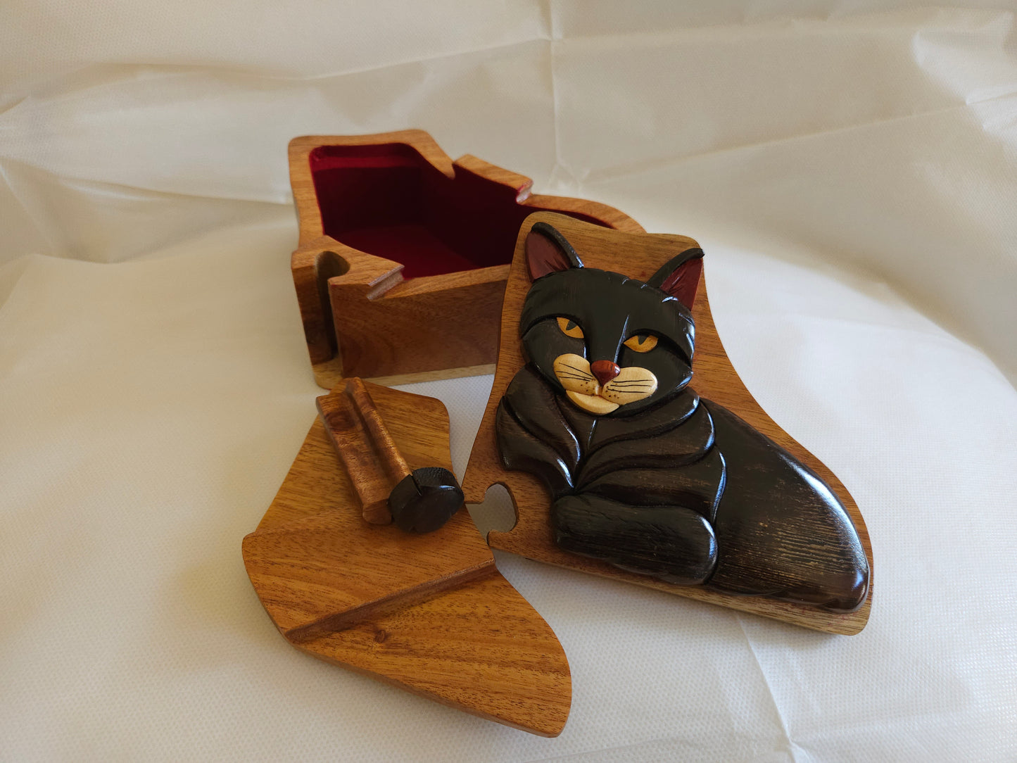 Handcrafted Wooden Cat Puzzle Box