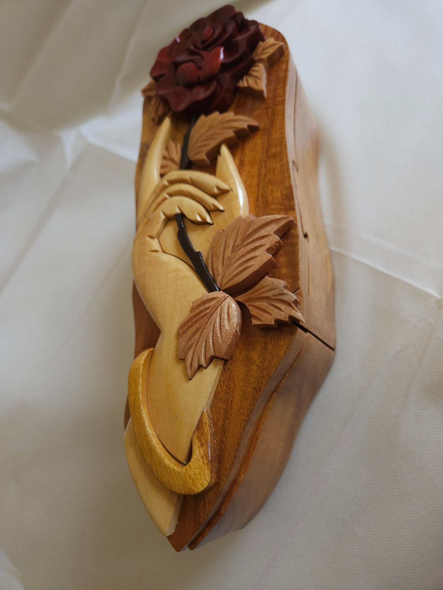 Beautifully Handcrafted Wooden Rose Love Puzzle Box