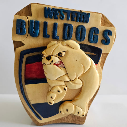 🐶 Western Bulldogs 3D Wooden Puzzle Box – Handcrafted AFL Gift
