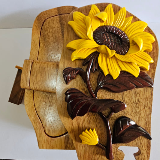 🌻 Sunflower 3D Wooden Puzzle Box – Handcrafted Keepsake Gift