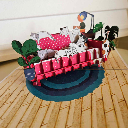 Cats On Sofa Pop Up Card