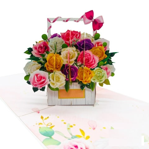 Beautiful Rose Basket 3D Pop Up Card