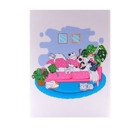 Cats On Sofa Pop Up Card