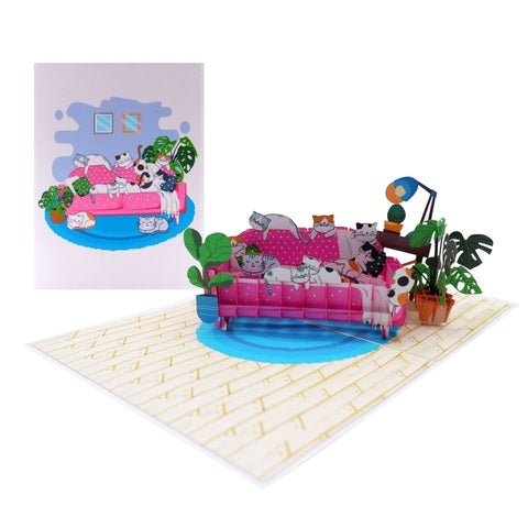 Cats On Sofa Pop Up Card