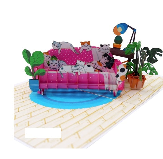 Cats On Sofa Pop Up Card