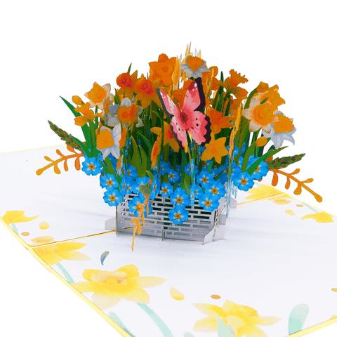 Beautiful Daffodils & Butterfly Basket 3D Pop Up Card