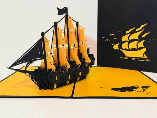 Sailing Ships- Gold and Black Pirate Pop Up Card