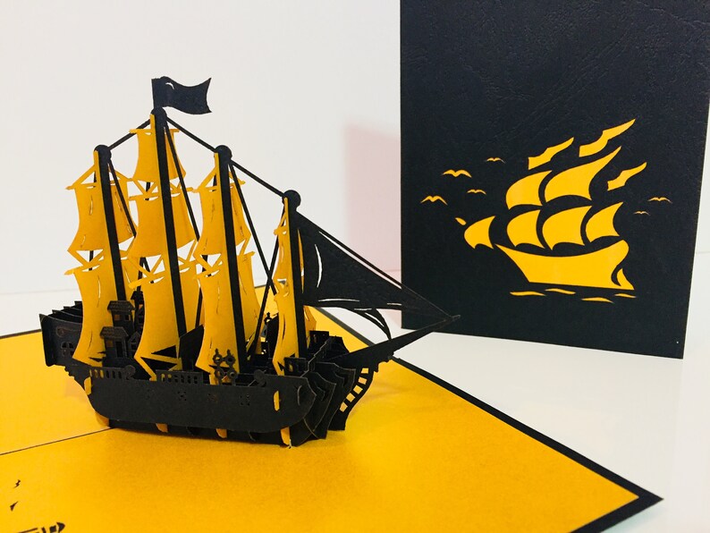 Sailing Ships- Gold and Black Pirate Pop Up Card