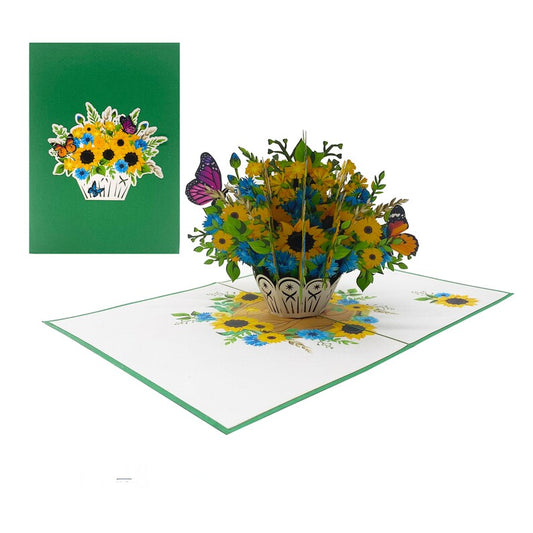Beautiful Sunflowers & Butterfly Basket 3D Pop Up Card
