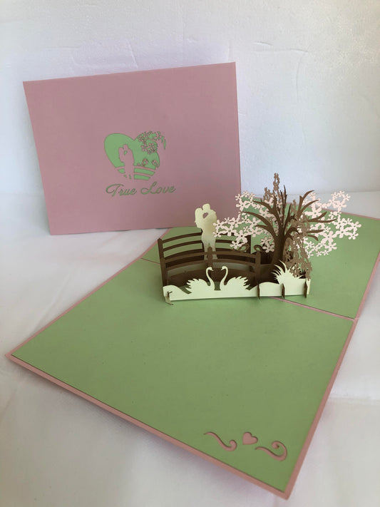 Medium Pop Up Card Valentine Lovers Cherry Blossom Tree