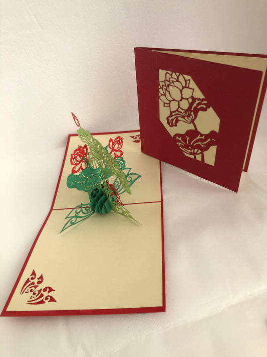 Small Pop Up Card  Flower Red Roses