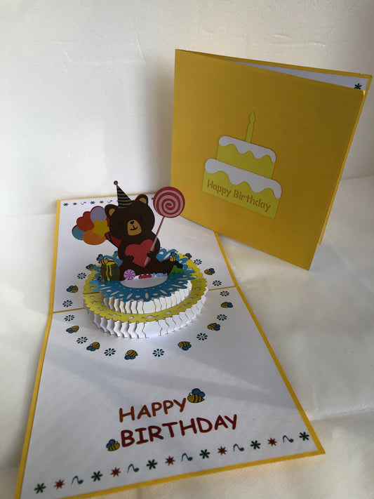 Medium Pop Up Card BIRTHDAY Cake with Teddy