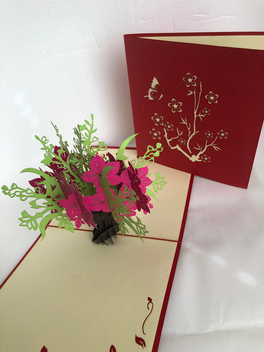 Medium Pop Up Card Flower Pink Purple Flower Bouquet