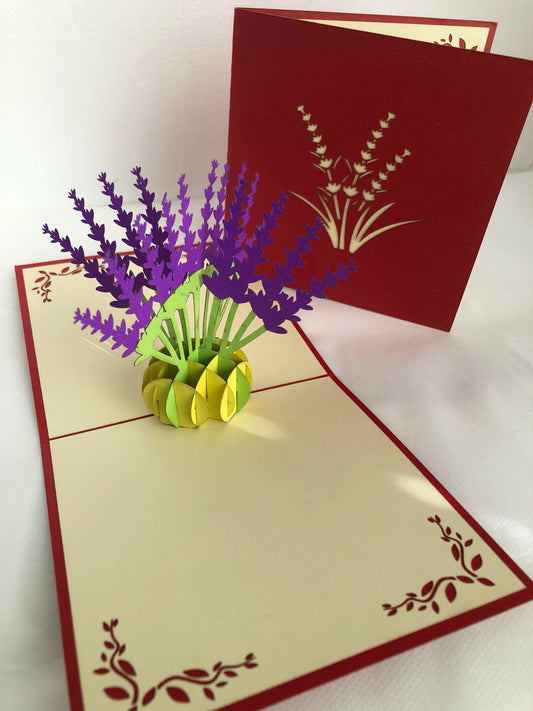 Small Pop Up Card  Flower Blue Lavender