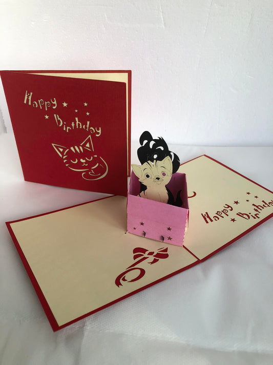 Small Pop Up Card Birthday , Two Dogs in a Box