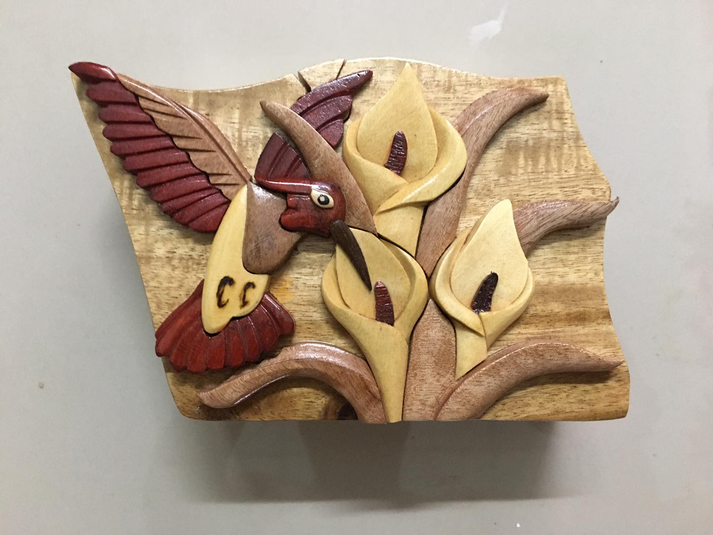 Handcrafted Wooden Hummingbird Puzzle Box