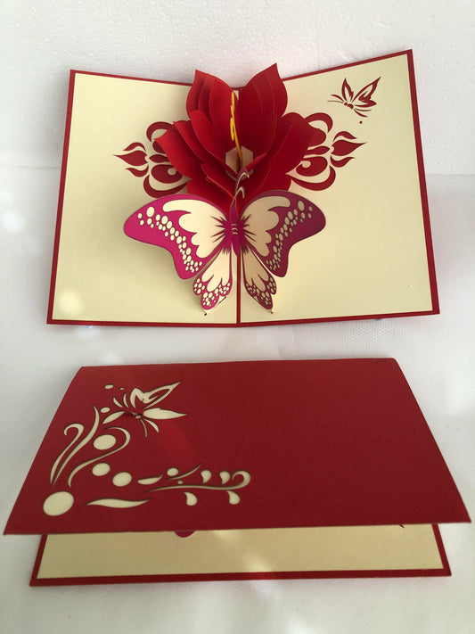 Small Pop Up Card  Butterfly with Flower