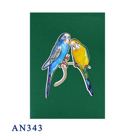 2 Delightful Budgies 3D Pop Up Card