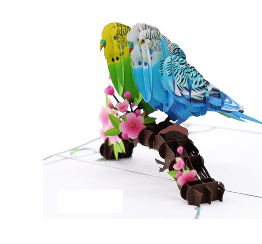 2 Delightful Budgies 3D Pop Up Card
