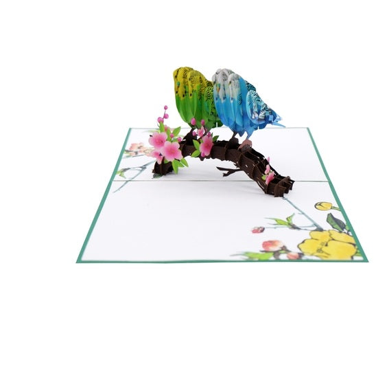 2 Delightful Budgies 3D Pop Up Card