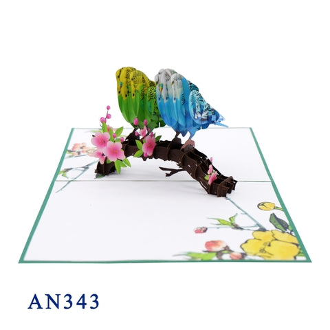 2 Delightful Budgies 3D Pop Up Card